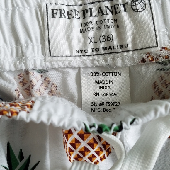 NWT Pineapple Drawstring Slim Shorts  Free Planet 100%cotton  Size 36 - Picture 5 of 6